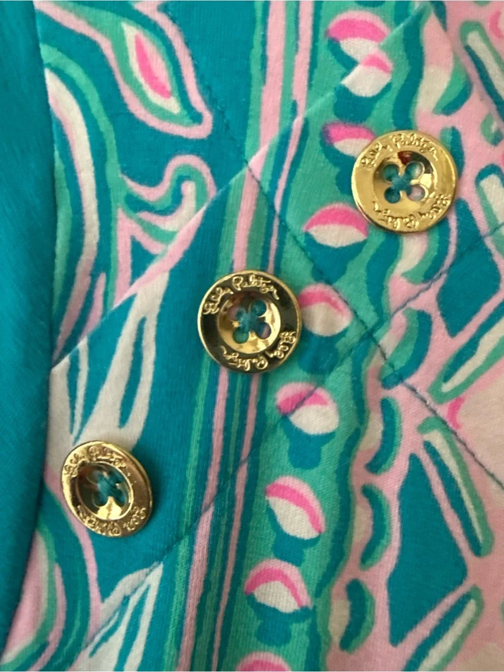 Lilly Pulitzer Teal & Pink Printed Long-Sleeve Dress Size S - Picture 3 of 6